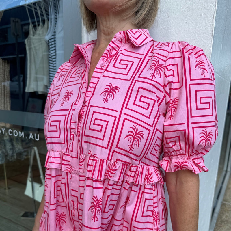 Levanzo Shirt Dress (Pink/Red Palm)