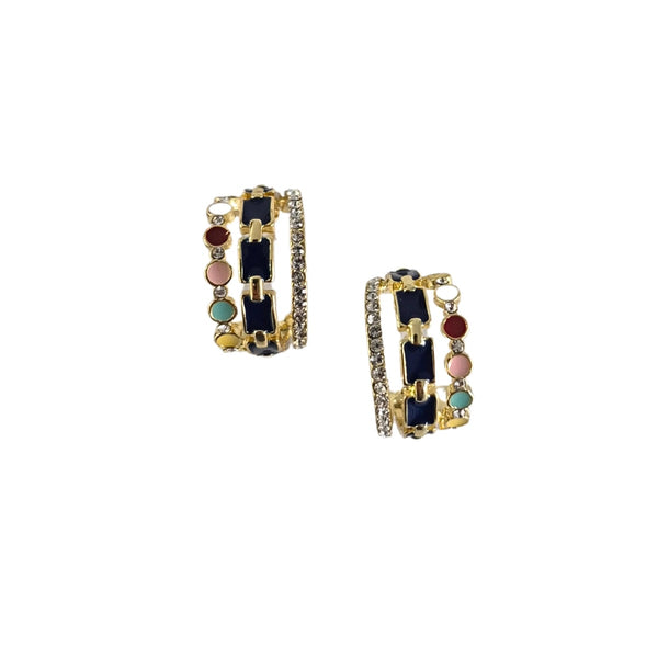 Enamel & Diamante Hoop Earrings (Black)