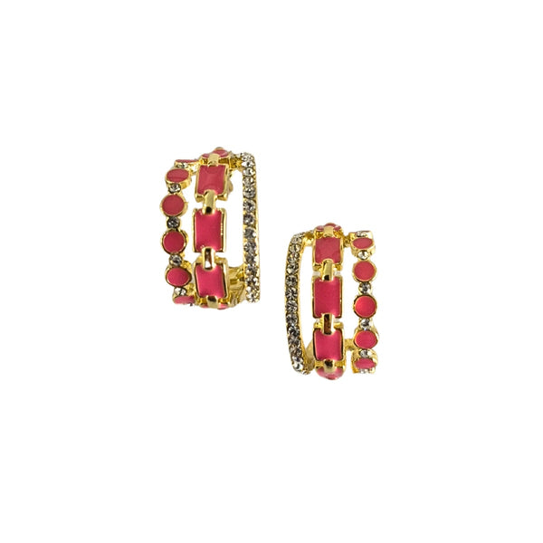 Enamel & Diamante Hoop Earrings (Pink)