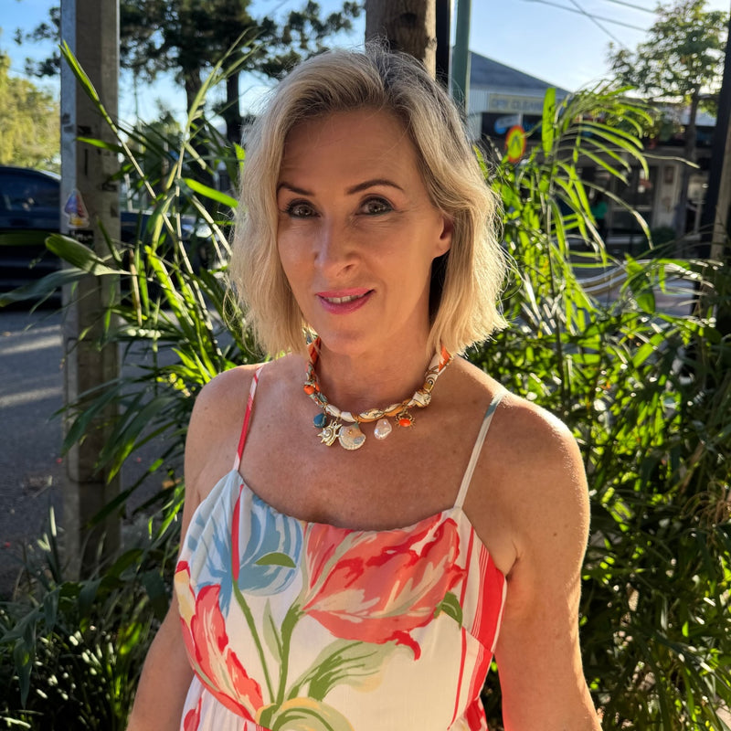 Fabric Charm Necklace (Orange)