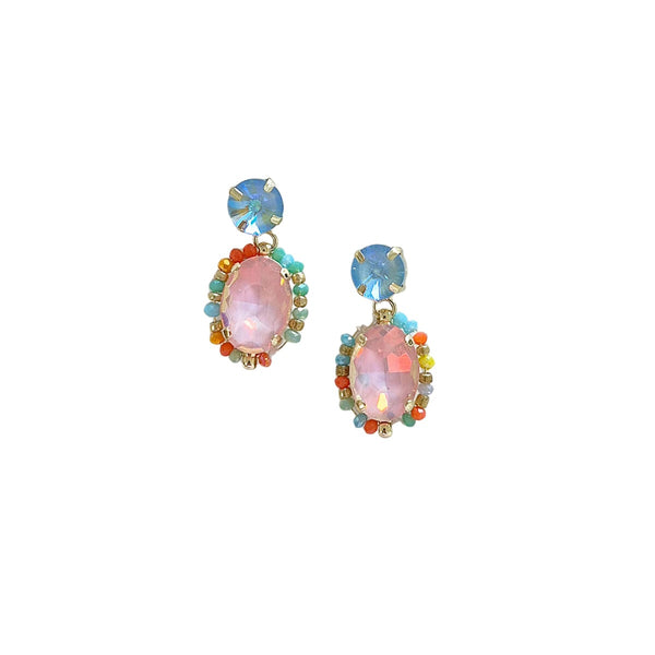 Statement Gem Earrings 23124 (Pink/Blue)