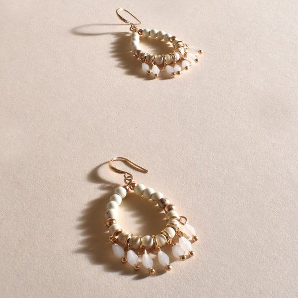 Beaded Drop Earrings in White and Gold