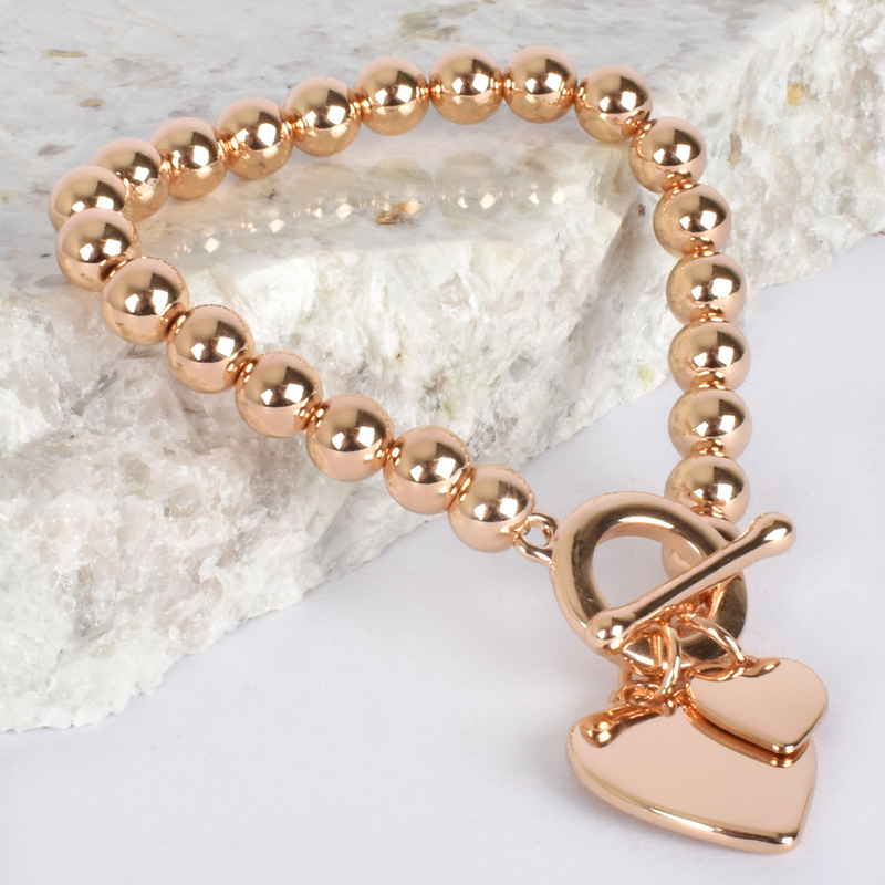 Double Heart Toggle Bracelet (Gold)