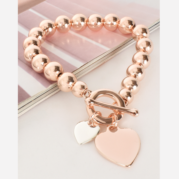 Double Heart Toggle Bracelet (Rose Gold/Silver)