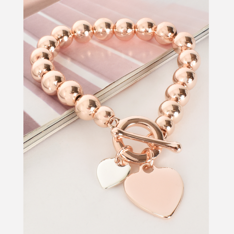 Double Heart Toggle Bracelet (Silver/Gold)