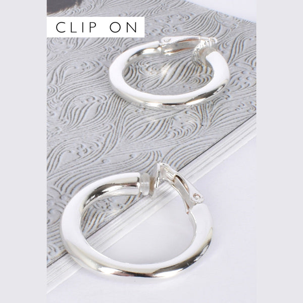 Eliza Clip On Hoop Earrings in Silver