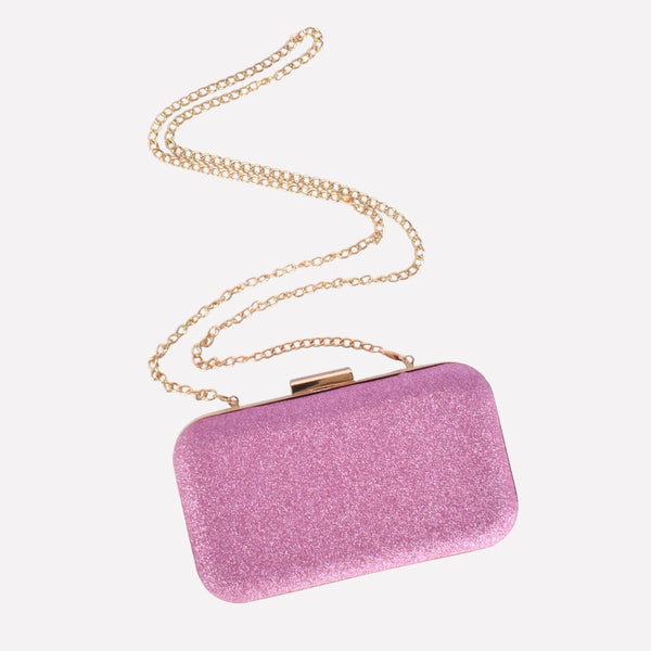 Everly Clip Bar Structured Clutch (Pink/Gold)