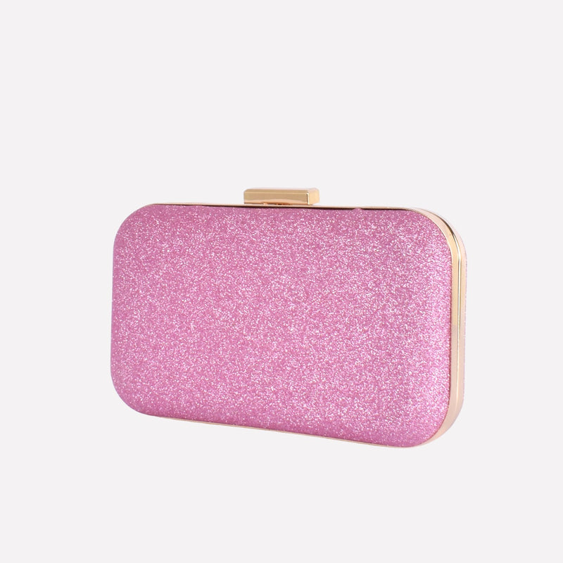 Everly Clip Bar Structured Clutch (Pink/Gold)