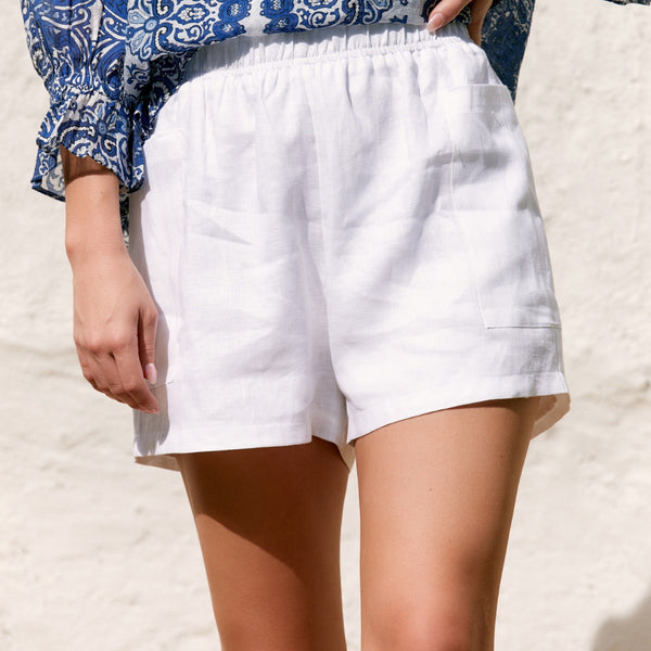 Leila Linen Shorts (White)