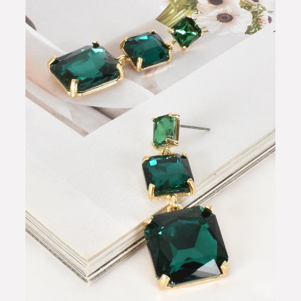 Modern Cocktail Jewelled Drop Earrings (Green)