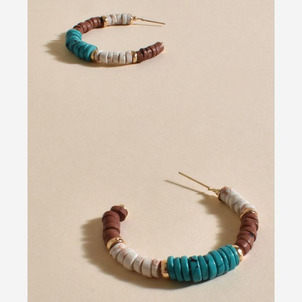 Multi Stone Hoop Earrings (Turquoise/Brown)