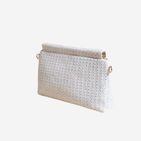 Selina Clutch with a white weave design