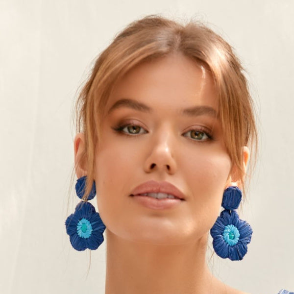 Stitched Floral Earrings (Teal)