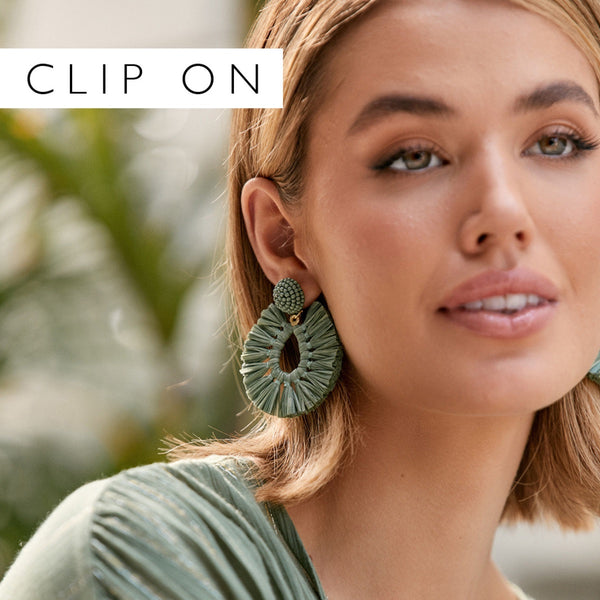 Viva Raffia Clip On Earrings - model inspo