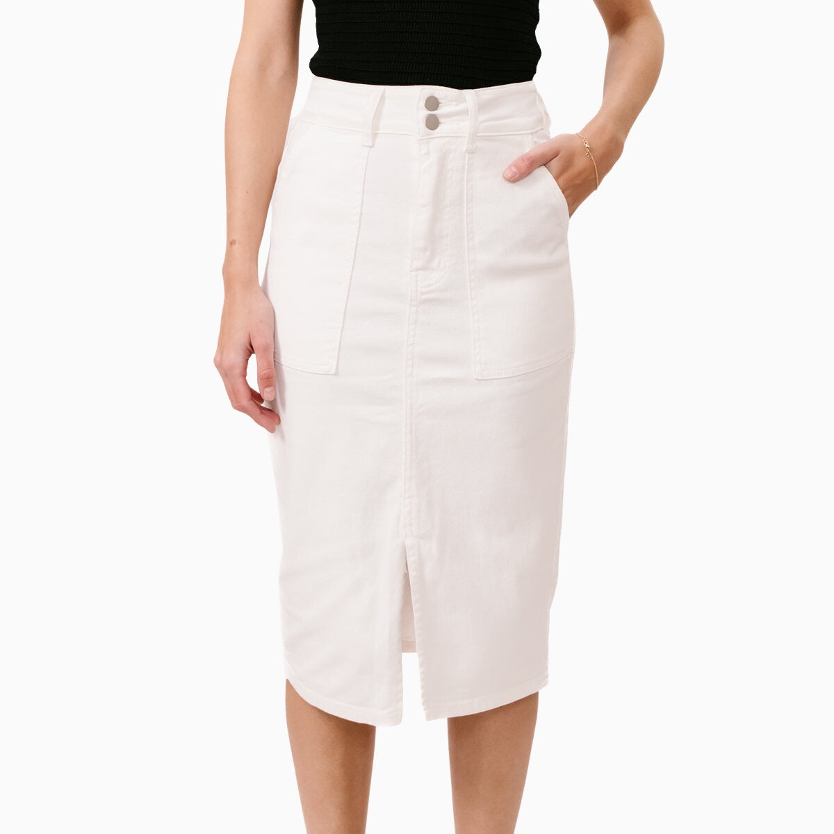 Sammi White Denim Midi Skirt with front split – LUNAMAY