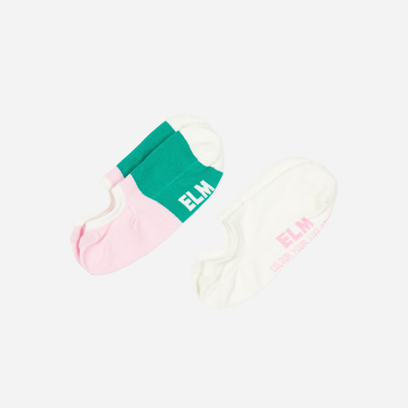 Elm No Show Socks (Green/Pink/White)
