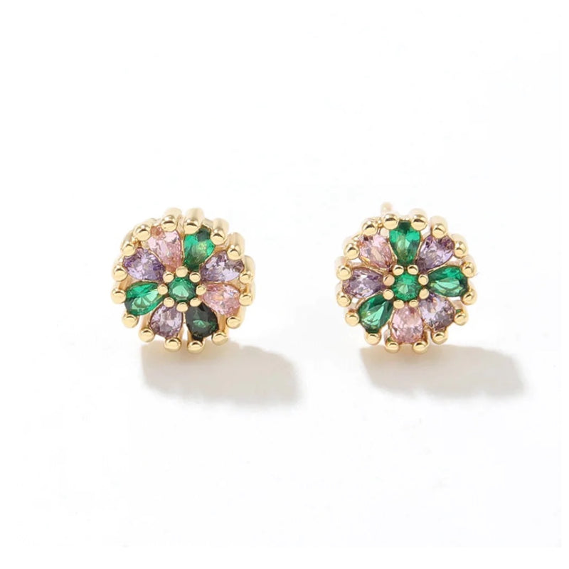 Felicity Diamante Stud Earrings in green and pink