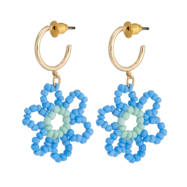 Zoya Beaded Flower Earrings (Blue)