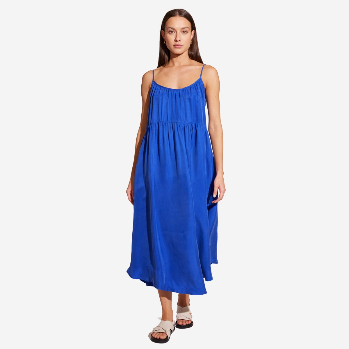 Azur Cupro Maxi Sun Dress (Blue | LUNAMAY