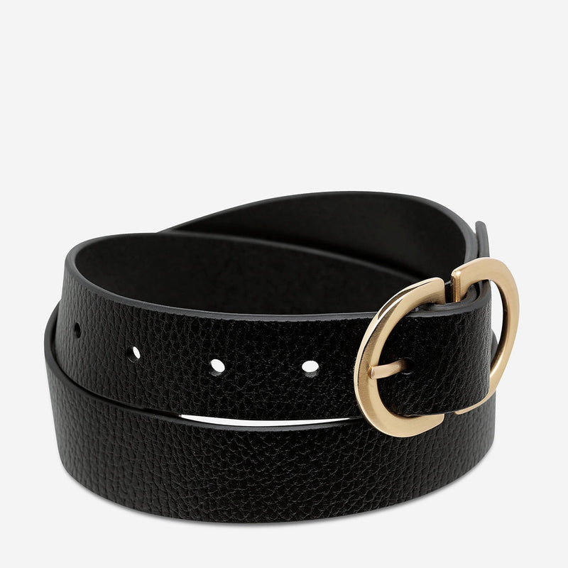 Status Anxiety In Reverse Leather Belt (Black/Gold)